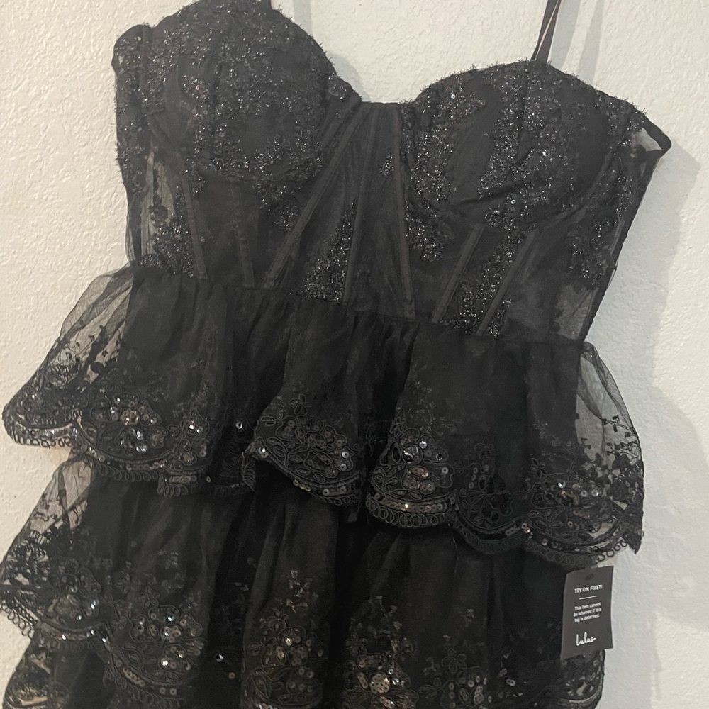 NWT LULUS Exquisite Drama Black Embroidered Sequin - Picture 3 of 5